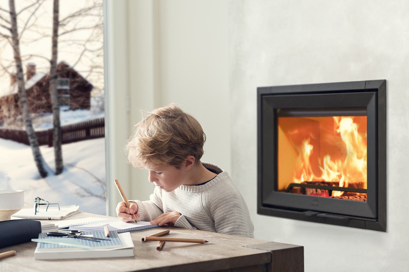 JØTUL I 520 F - Insert à bois avec plaques de doublage en fonte émaillée -  Moderne