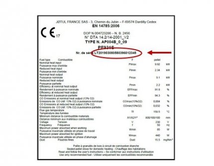 Aide numéro de série appareil à granulés
